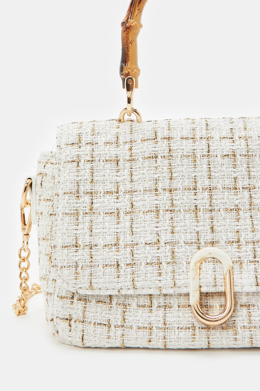 Women White Embellished Cross Body Bag
