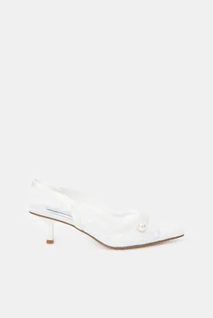 Women White Embellished Slingback Shoes