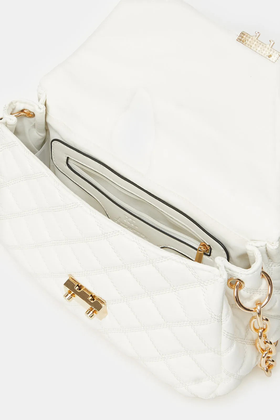 Women White Quilted Cross Body Bag