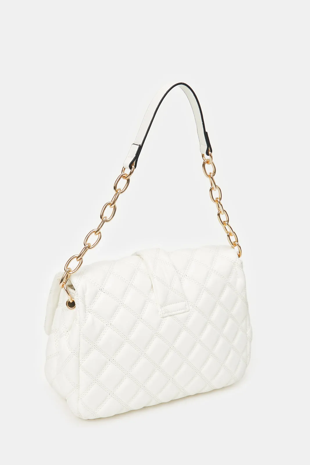 Women White Quilted Cross Body Bag
