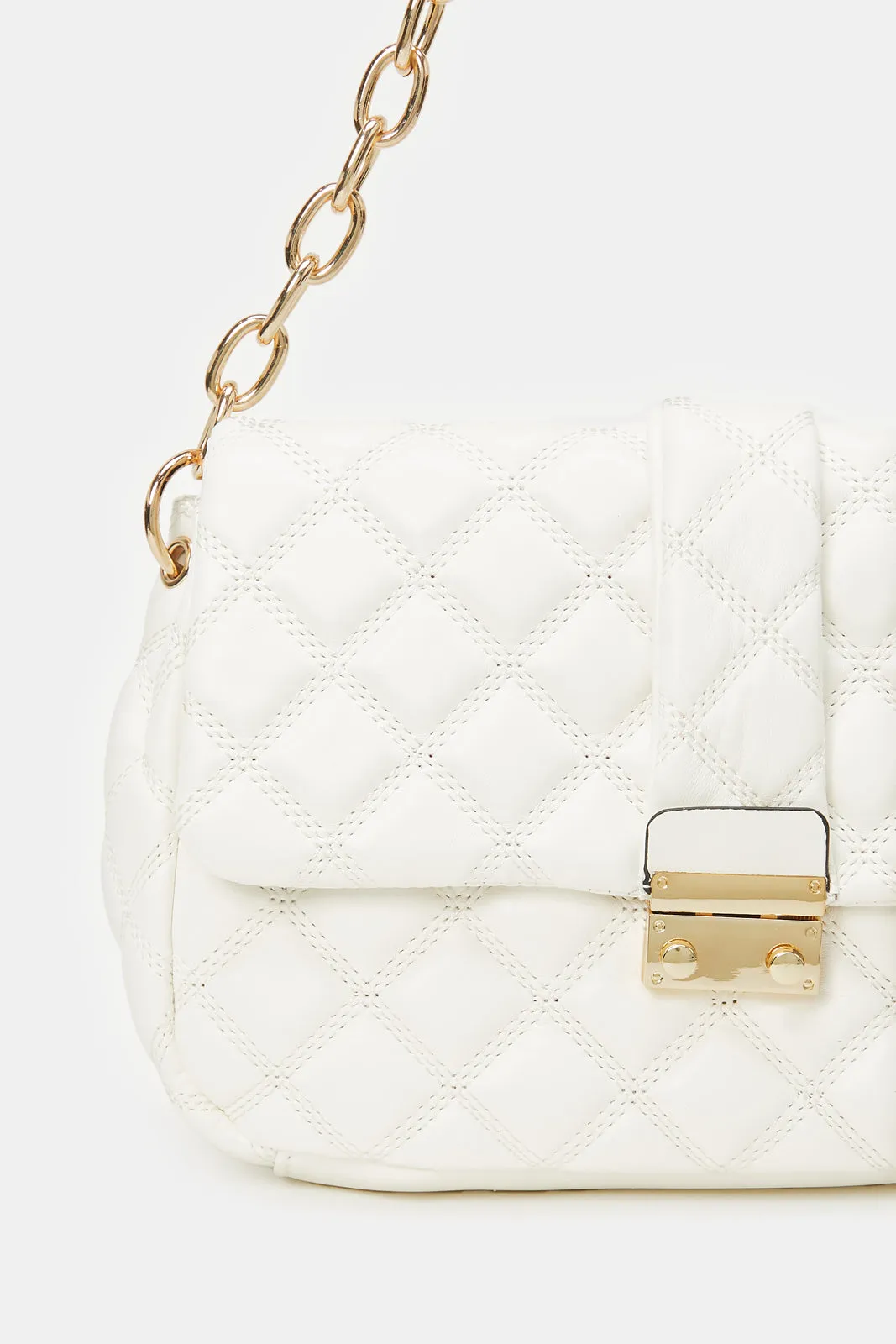 Women White Quilted Cross Body Bag