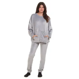 Women Winter Pajama Set Light Grey Sweatshirt   Pants