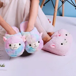 Women Winter Warm Alpaca Cartoon Fur Plush Slippers