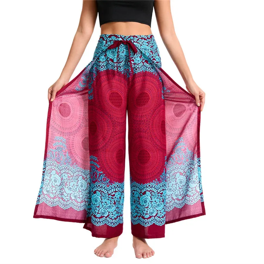 Women's Boho Palazzo Pants – Wide Leg Yoga Wrap Trousers, Soft & Flowy
