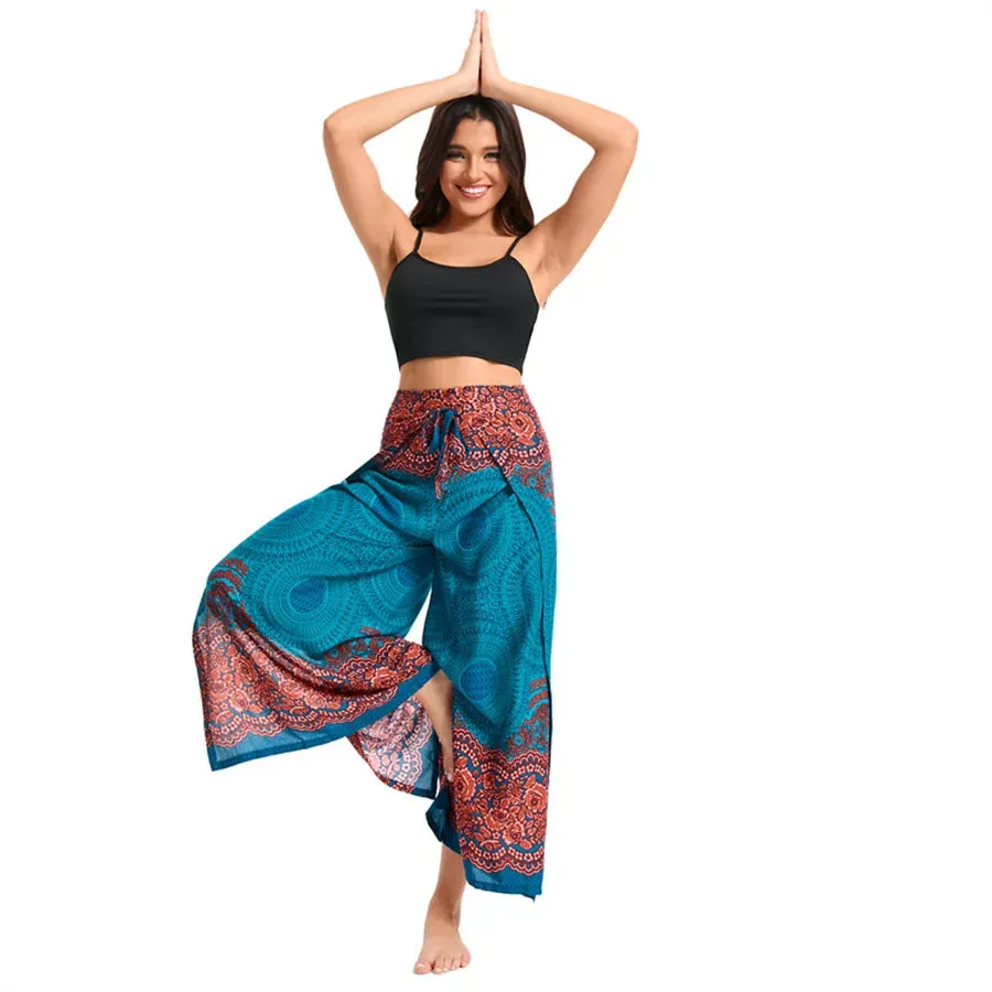 Women's Boho Palazzo Pants – Wide Leg Yoga Wrap Trousers, Soft & Flowy