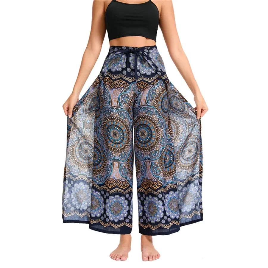 Women's Boho Palazzo Pants – Wide Leg Yoga Wrap Trousers, Soft & Flowy
