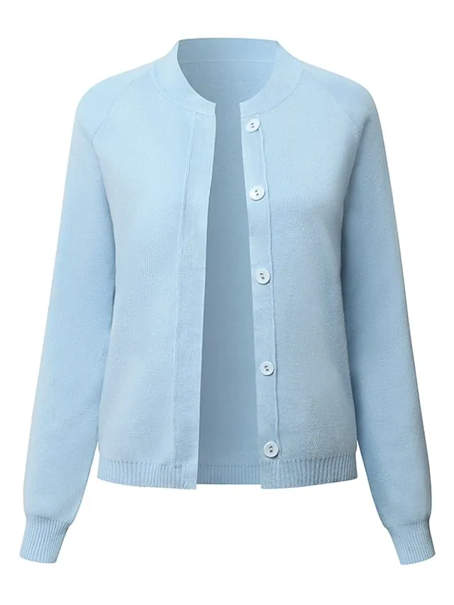 Women's Cardigan Knitted Button Pure Color Stylish Basic Casual Long Sleeve Regular Fit Sweater Cardigans Open Front Fall Spring Light Blue Creamy-white Green / Holiday / Going out