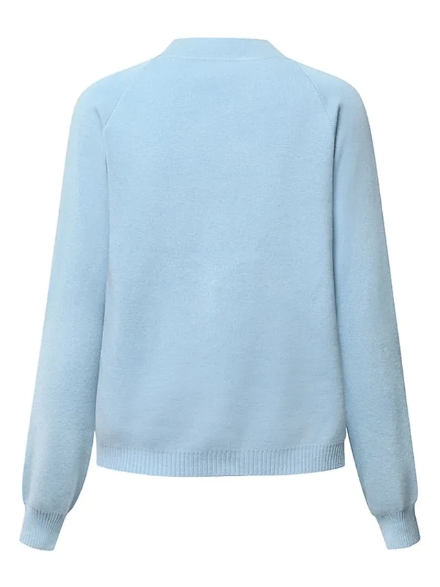 Women's Cardigan Knitted Button Pure Color Stylish Basic Casual Long Sleeve Regular Fit Sweater Cardigans Open Front Fall Spring Light Blue Creamy-white Green / Holiday / Going out
