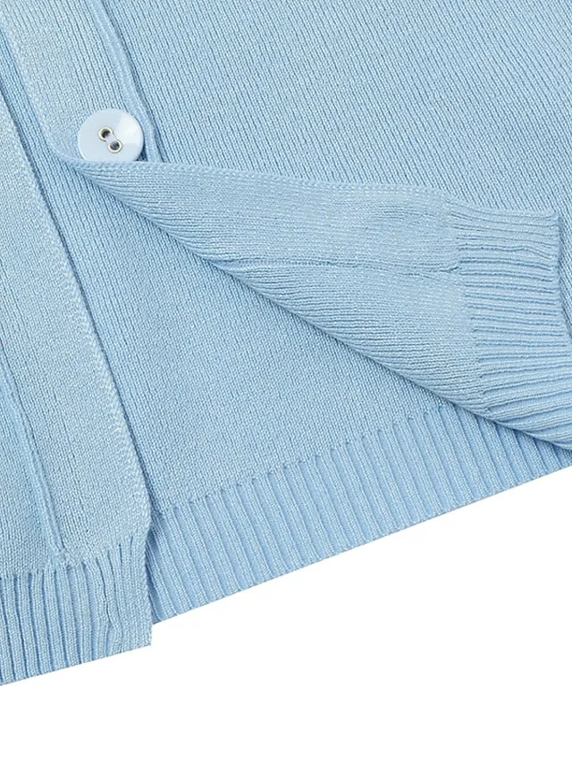 Women's Cardigan Knitted Button Pure Color Stylish Basic Casual Long Sleeve Regular Fit Sweater Cardigans Open Front Fall Spring Light Blue Creamy-white Green / Holiday / Going out