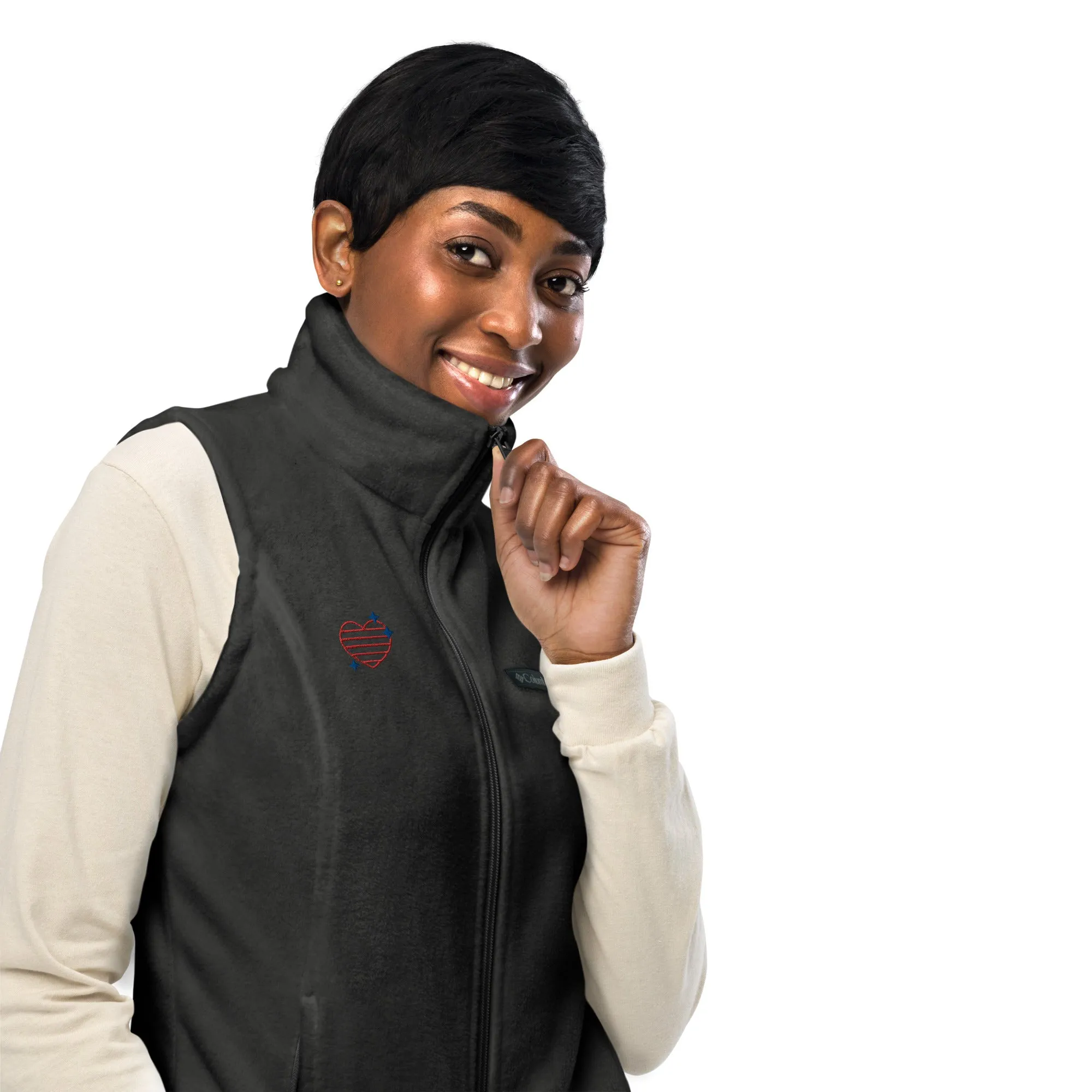 Women’s Columbia fleece vest with US Love design