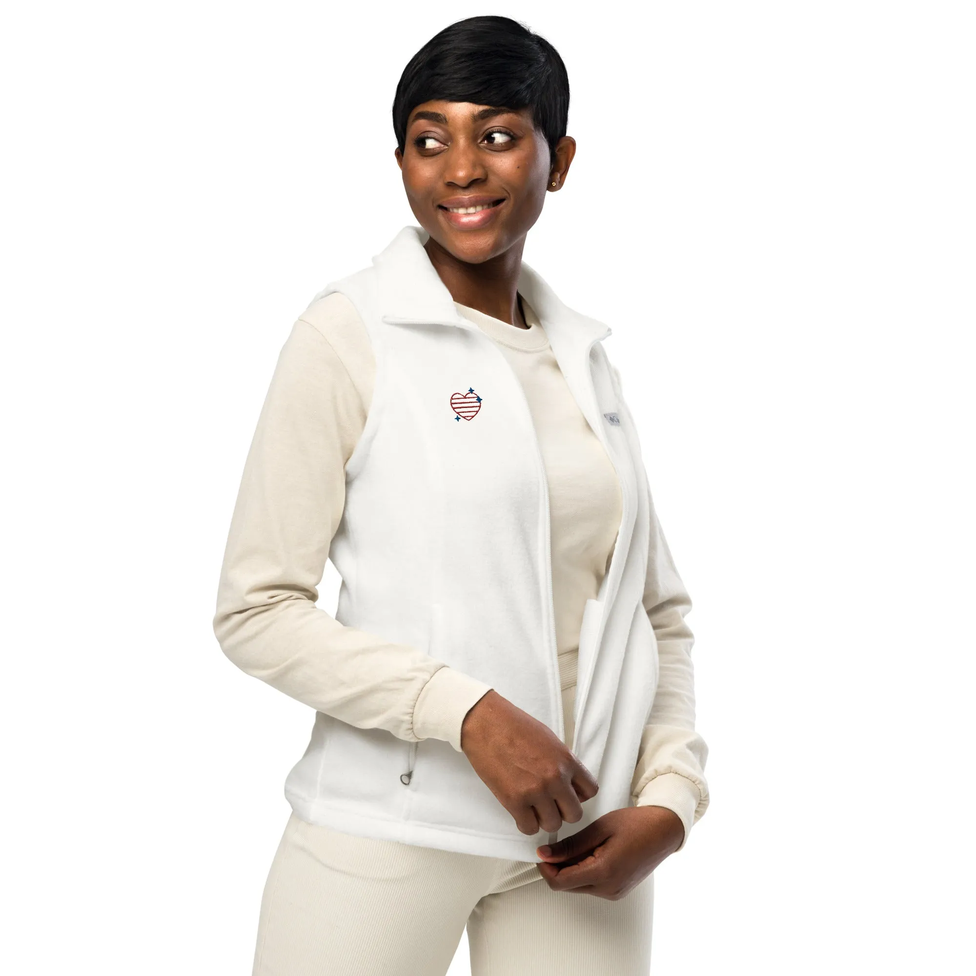 Women’s Columbia fleece vest with US Love design