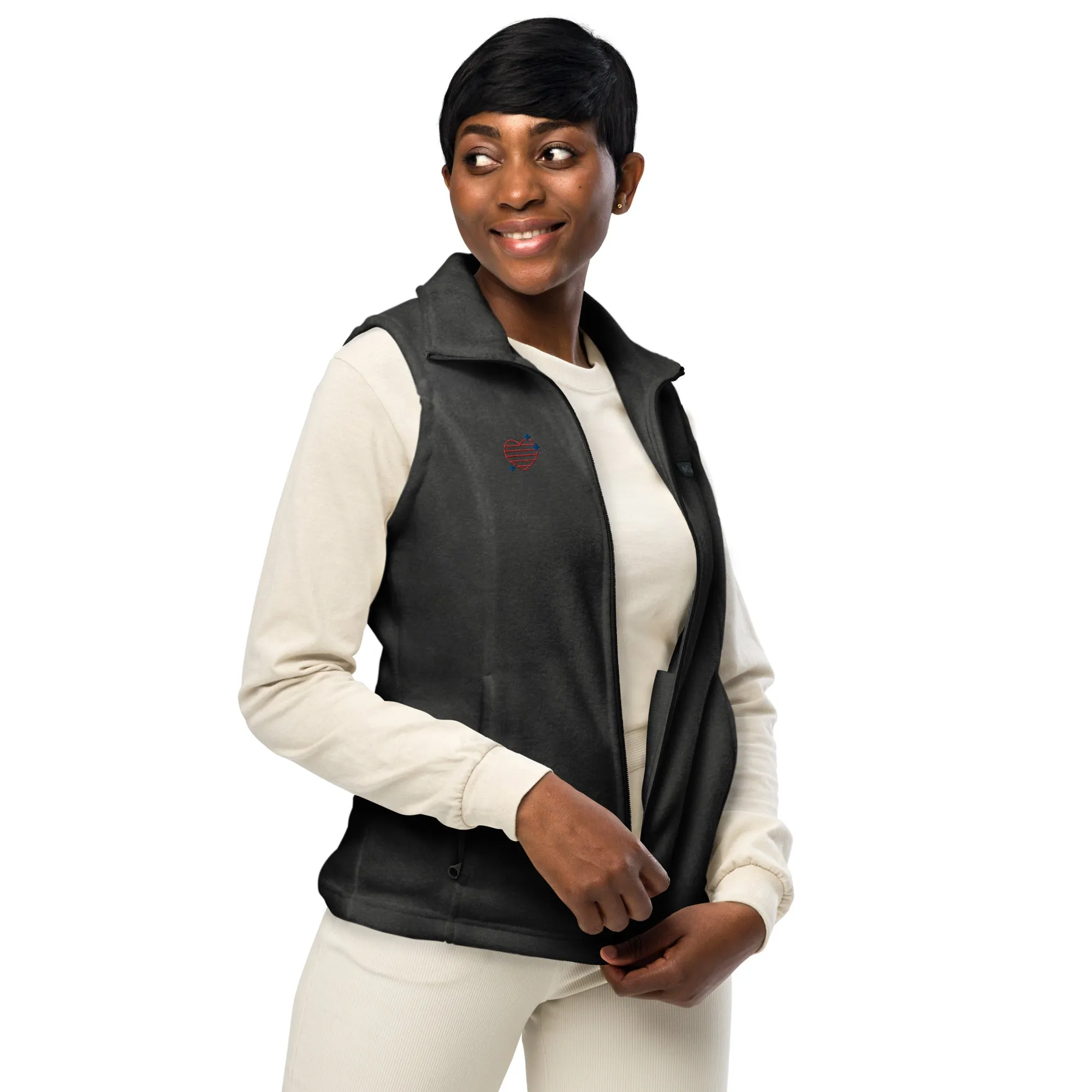Women’s Columbia fleece vest with US Love design