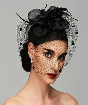 Women's Fascinator Vintage Bridal Wedding Feather Mesh Costume Headpiece 4 Pedals