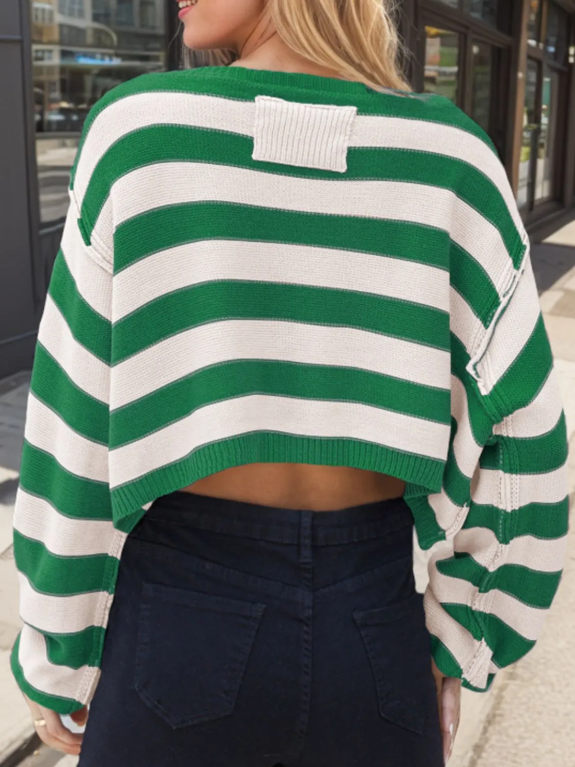 Women's Fashion Striped Dropped Shoulder Long Sleeve Sweater