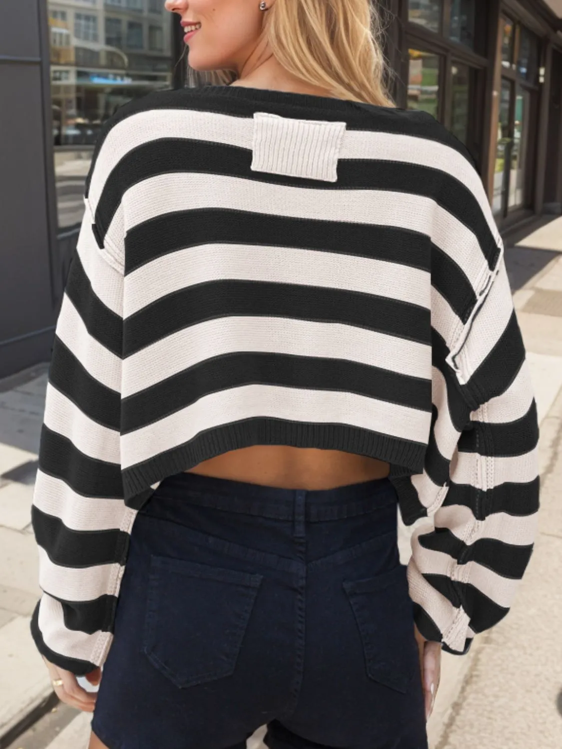 Women's Fashion Striped Dropped Shoulder Long Sleeve Sweater