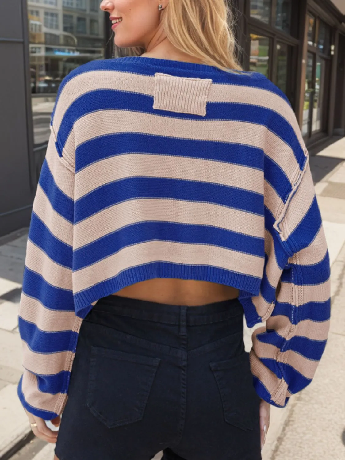 Women's Fashion Striped Dropped Shoulder Long Sleeve Sweater