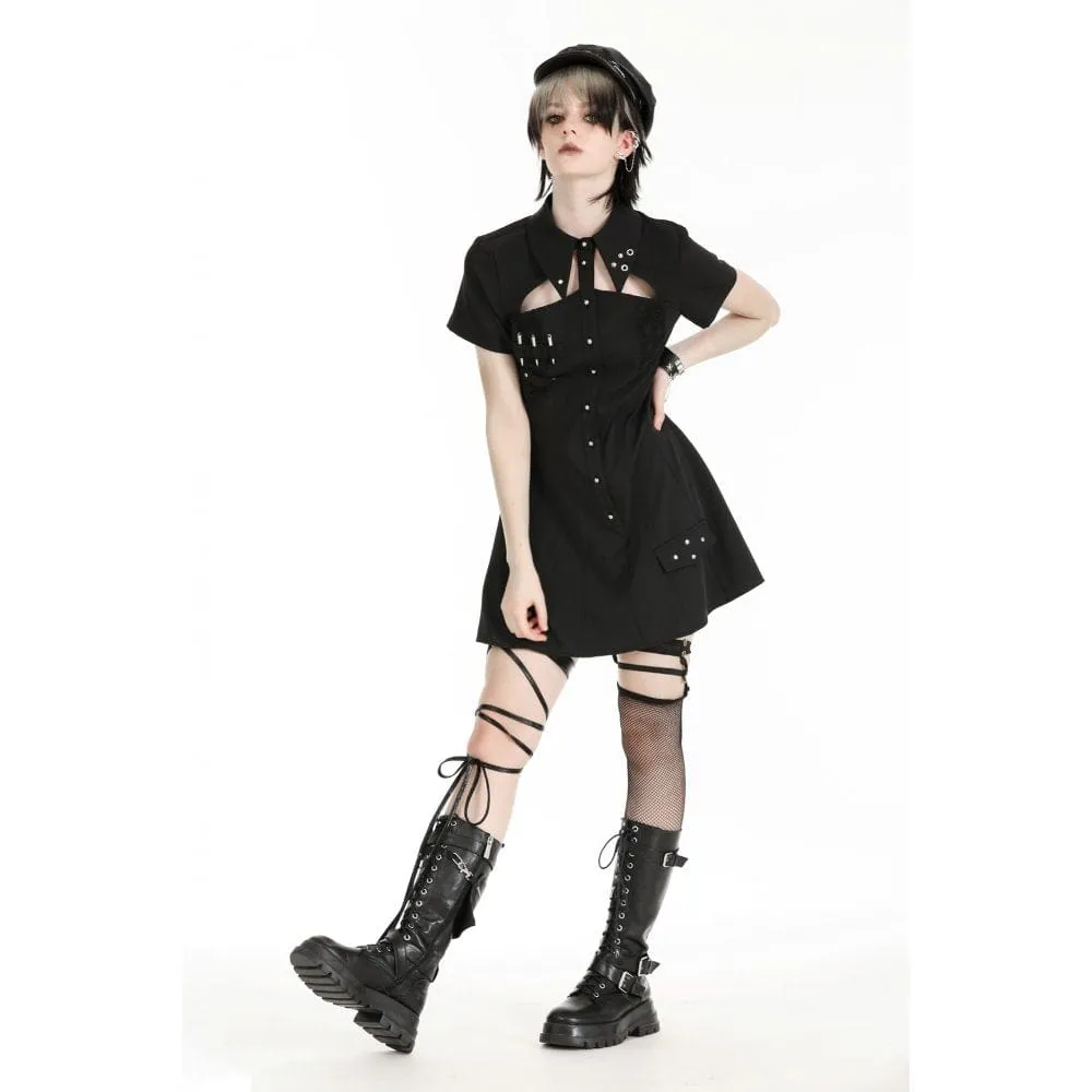 Women's Gothic Turn-down Collar Cutout Homecoming Dress
