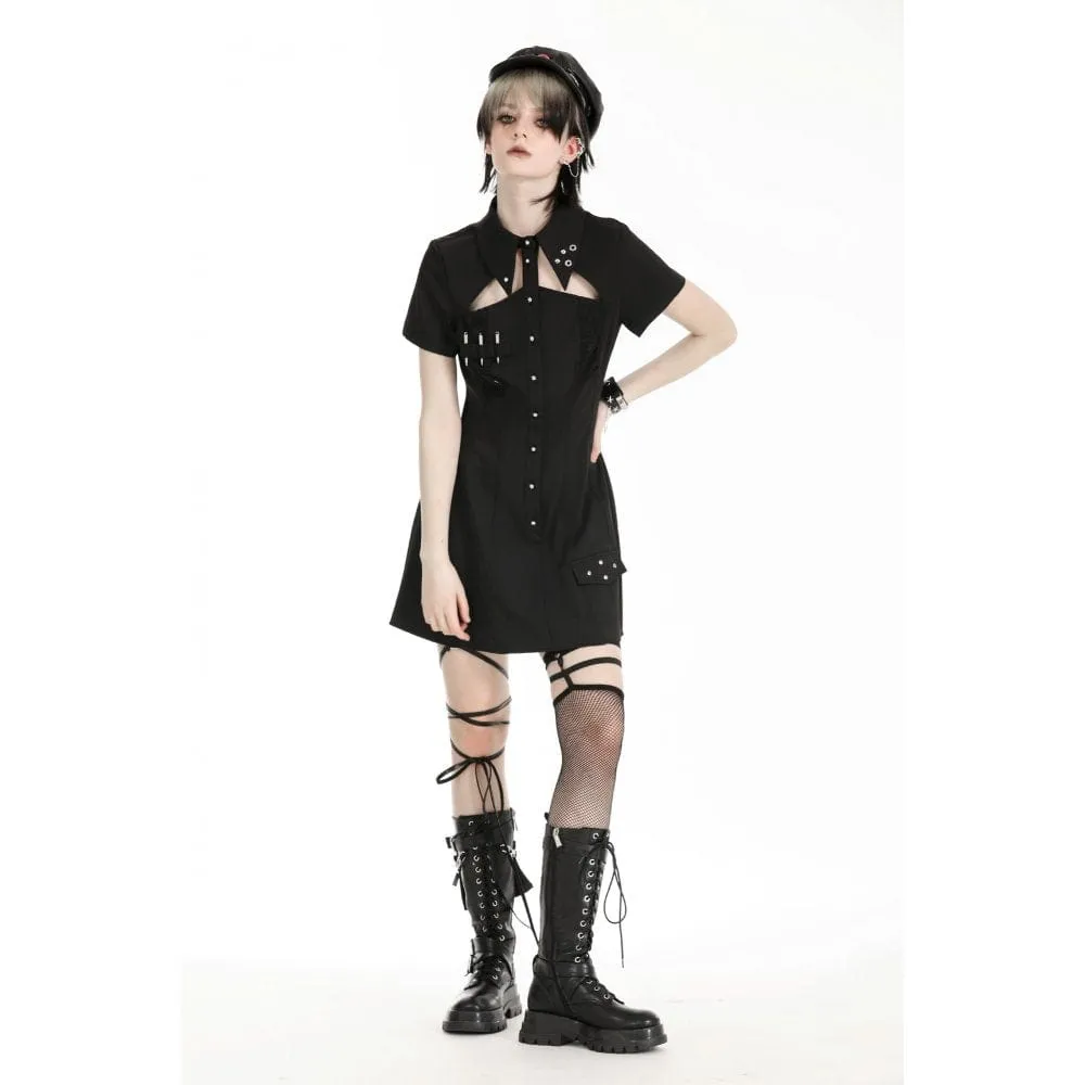 Women's Gothic Turn-down Collar Cutout Homecoming Dress