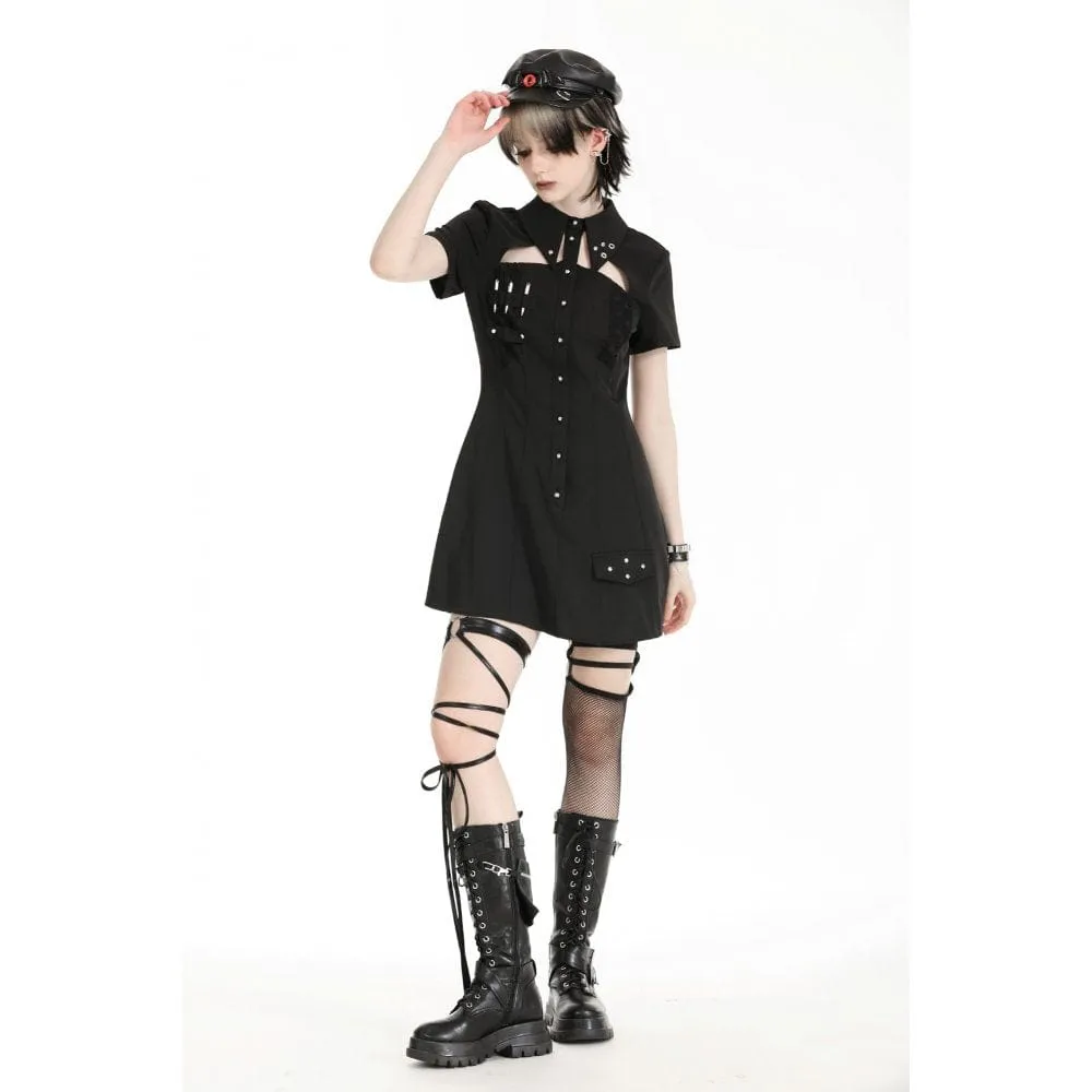 Women's Gothic Turn-down Collar Cutout Homecoming Dress