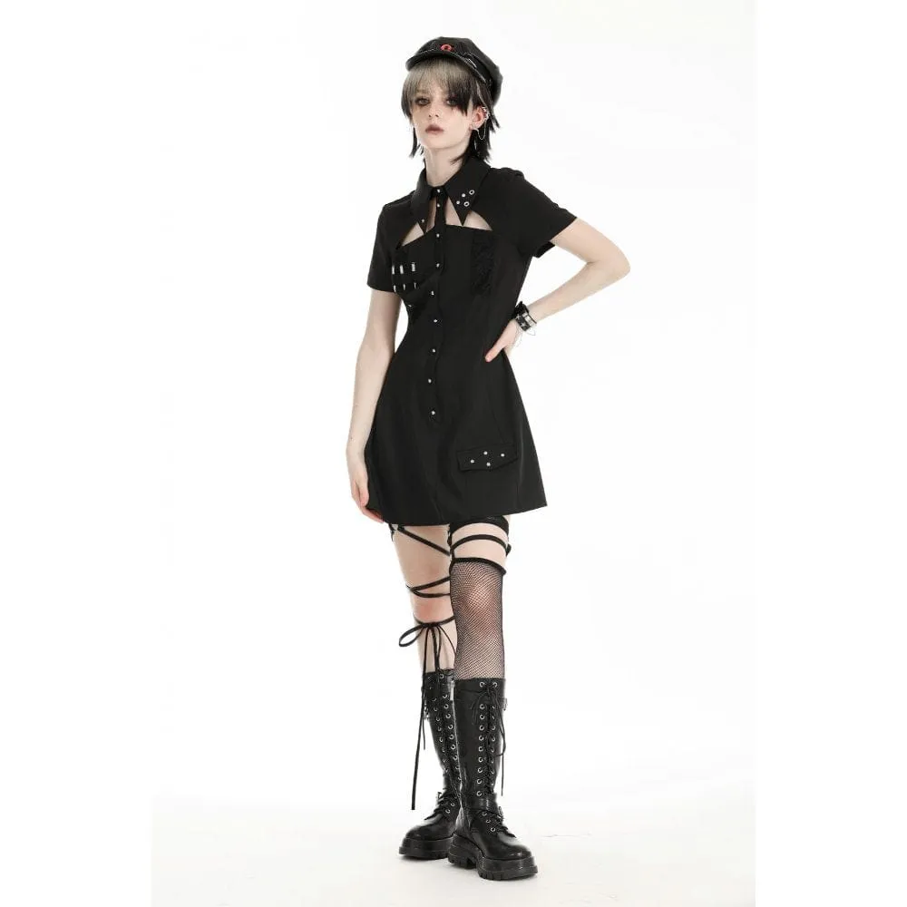 Women's Gothic Turn-down Collar Cutout Homecoming Dress