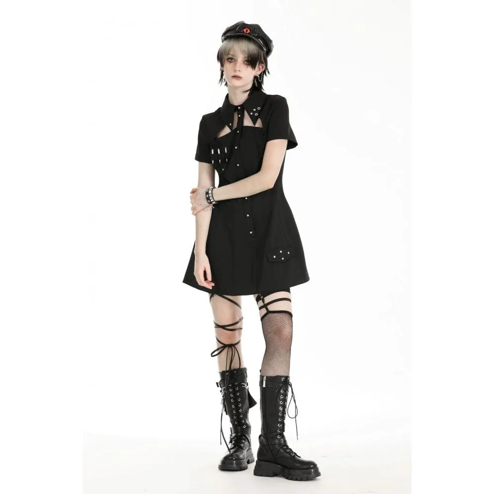 Women's Gothic Turn-down Collar Cutout Homecoming Dress