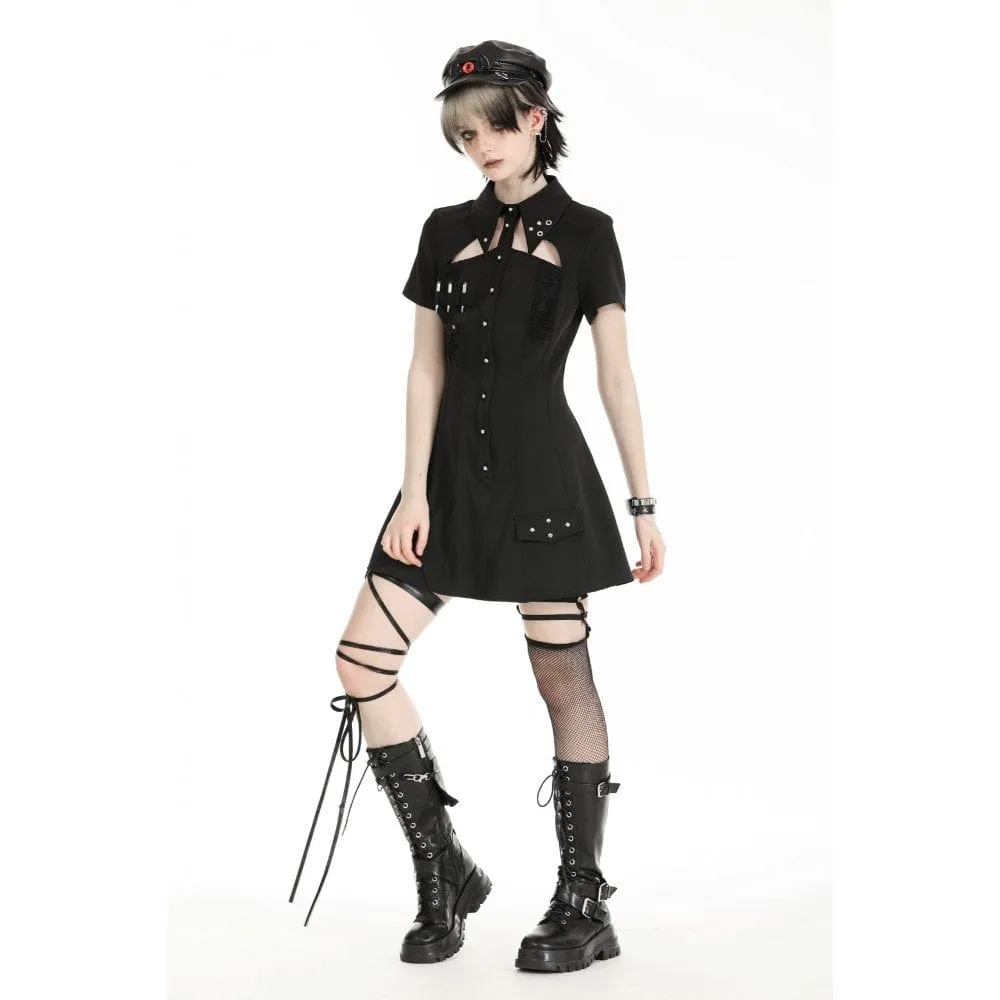 Women's Gothic Turn-down Collar Cutout Homecoming Dress