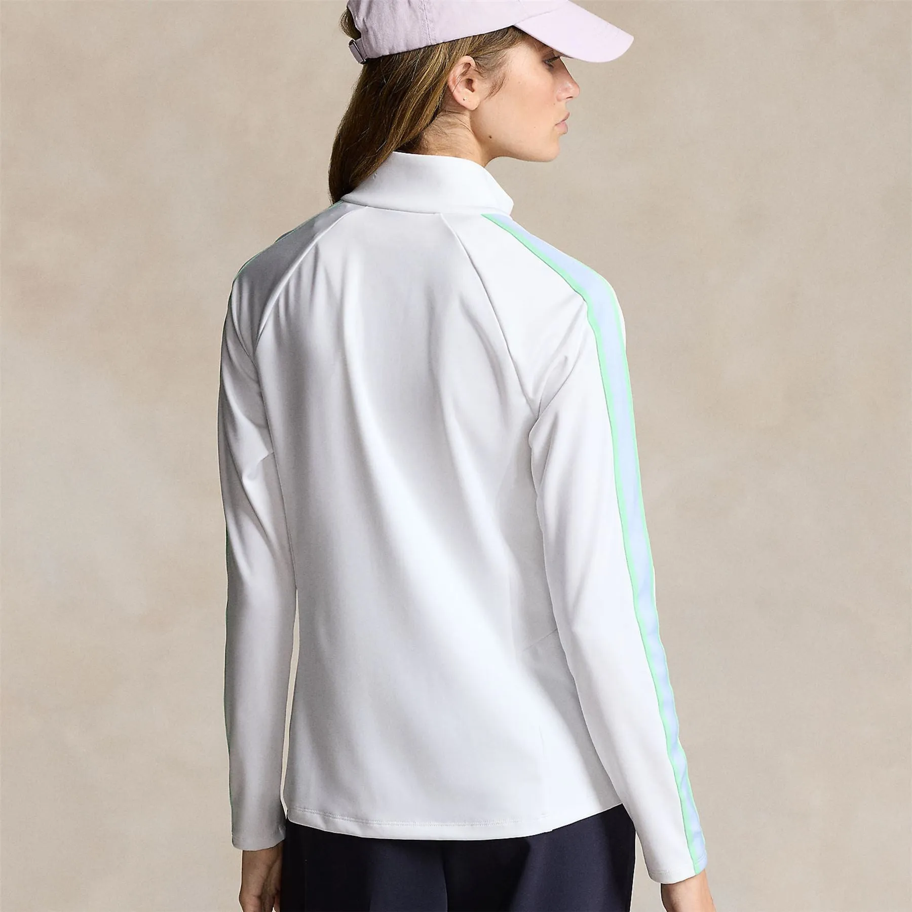 Womens Interlock Mockneck Zip Mid Ceramic White/Oxford Blue/Athens Green - SS24
