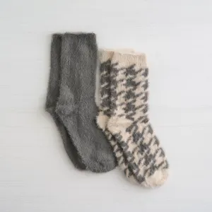 Womens Long Fur Herringbone Crew Sock - 2PK