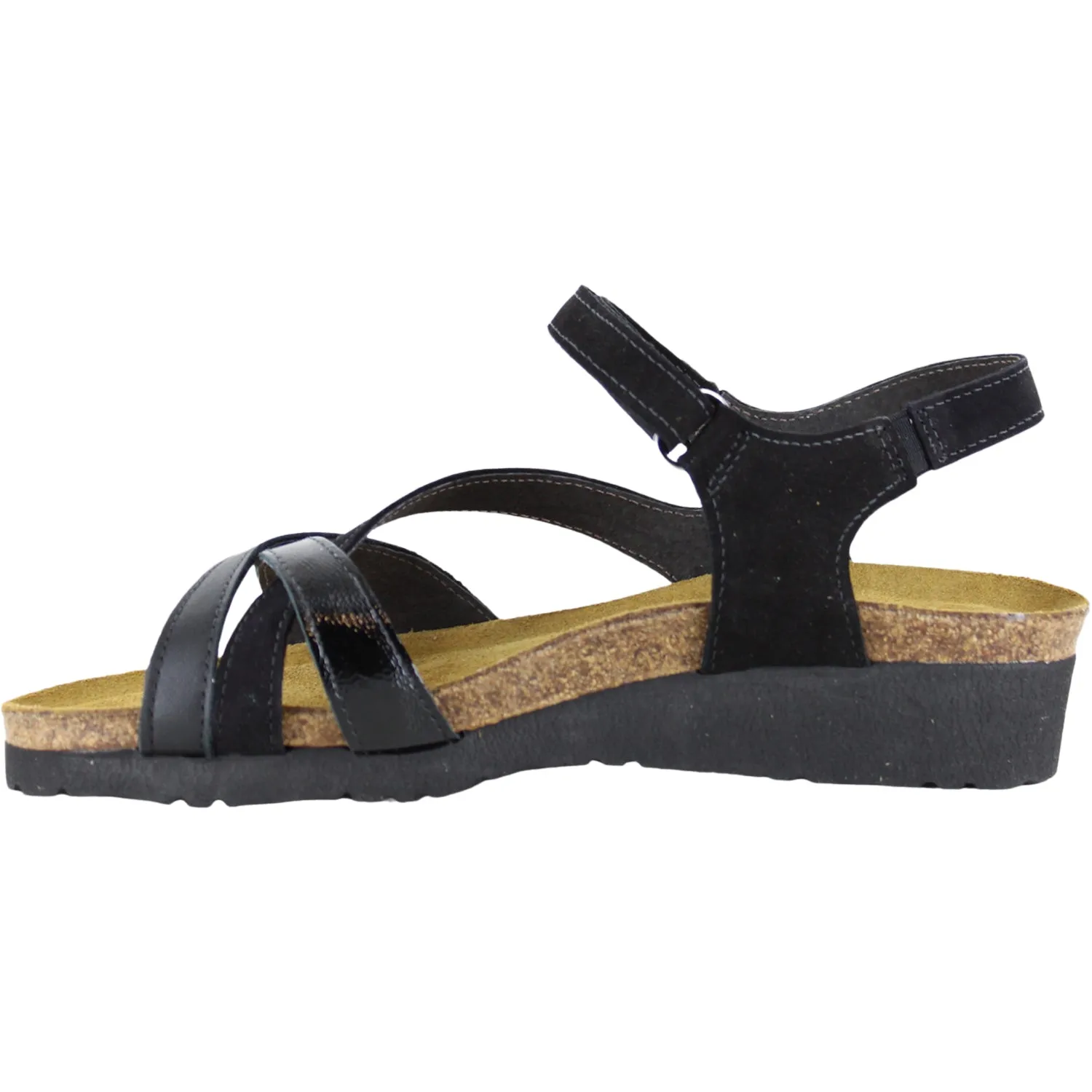Women's Naot Sophia Black Velvet/JetBlack/Black Crinkle Pat. Leather