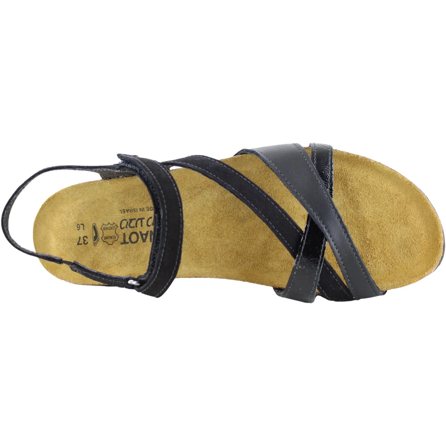 Women's Naot Sophia Black Velvet/JetBlack/Black Crinkle Pat. Leather