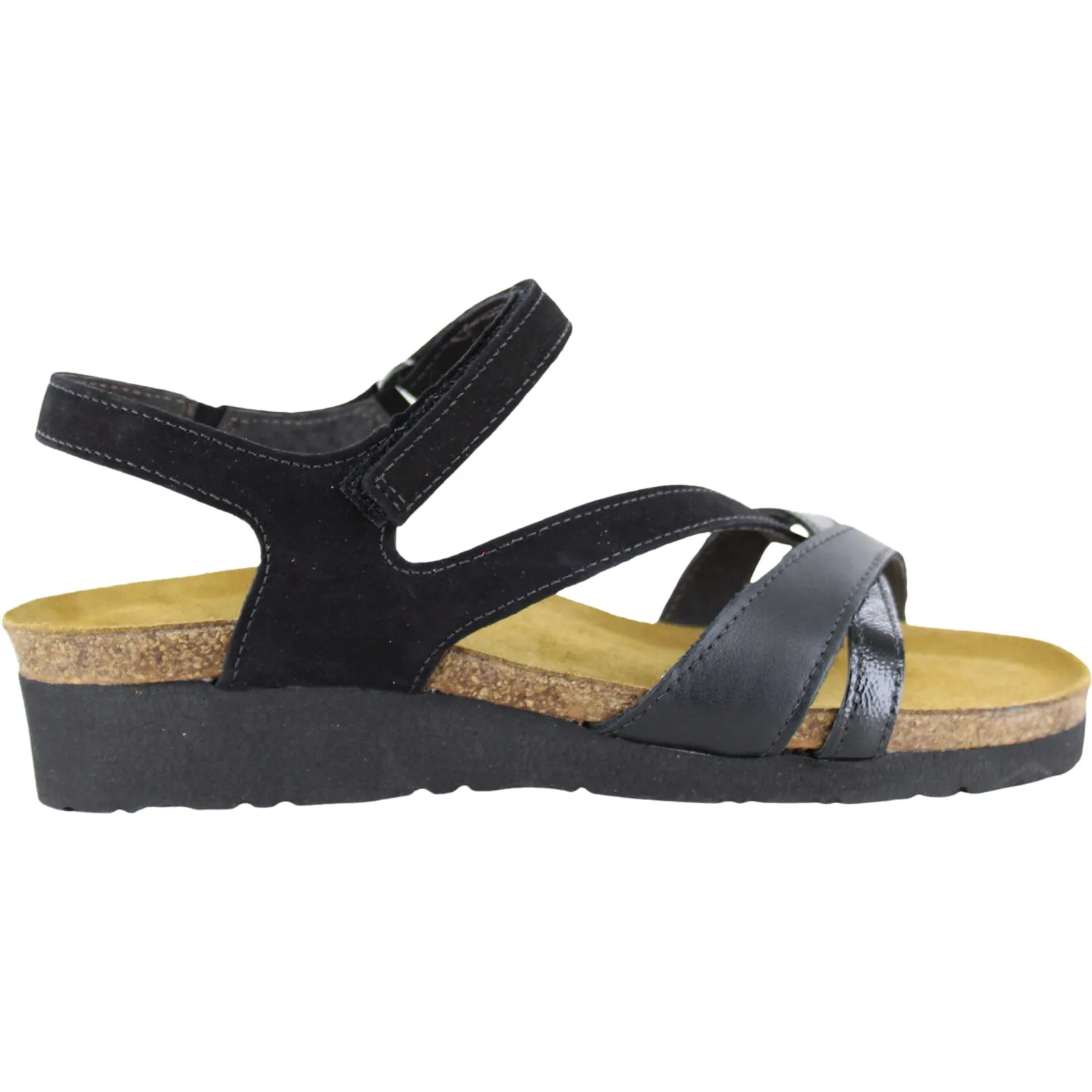 Women's Naot Sophia Black Velvet/JetBlack/Black Crinkle Pat. Leather