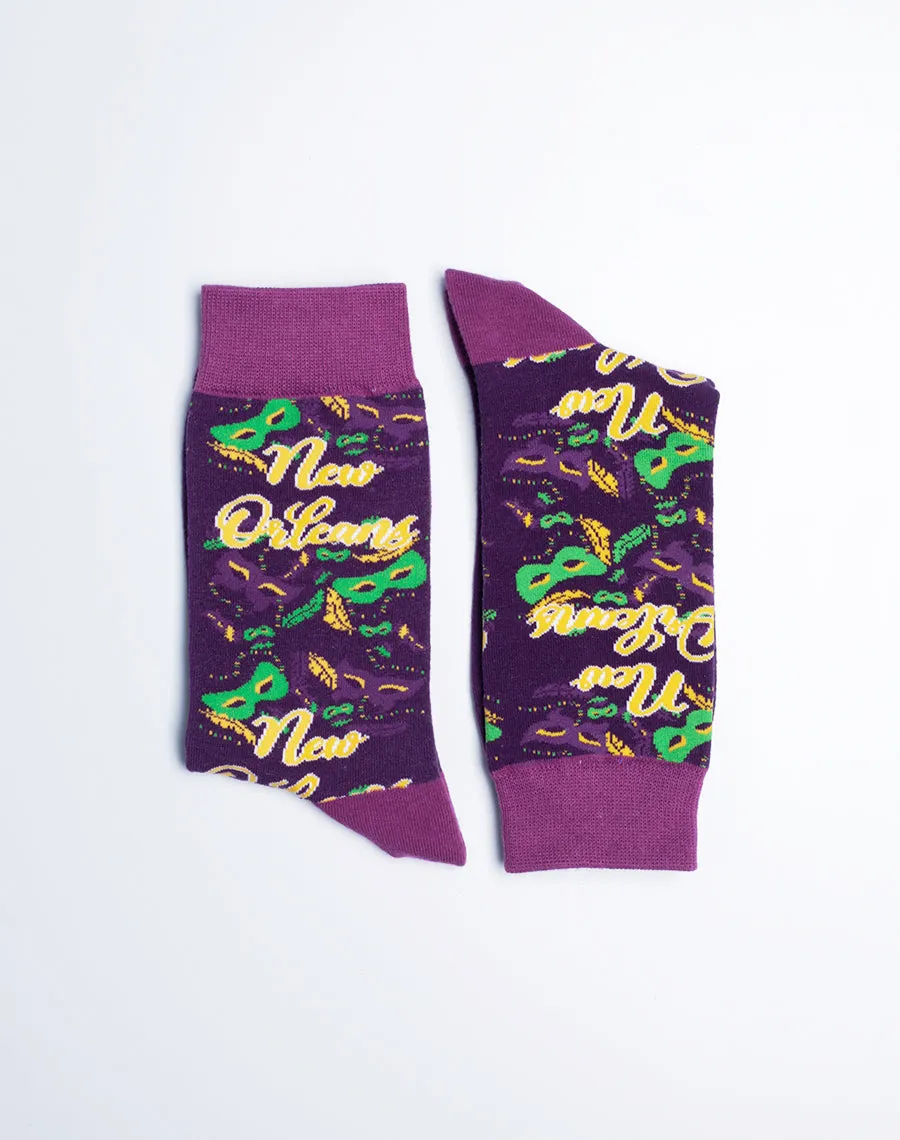 Women's New Orleans Mardi Gras Masquerade Crew Socks