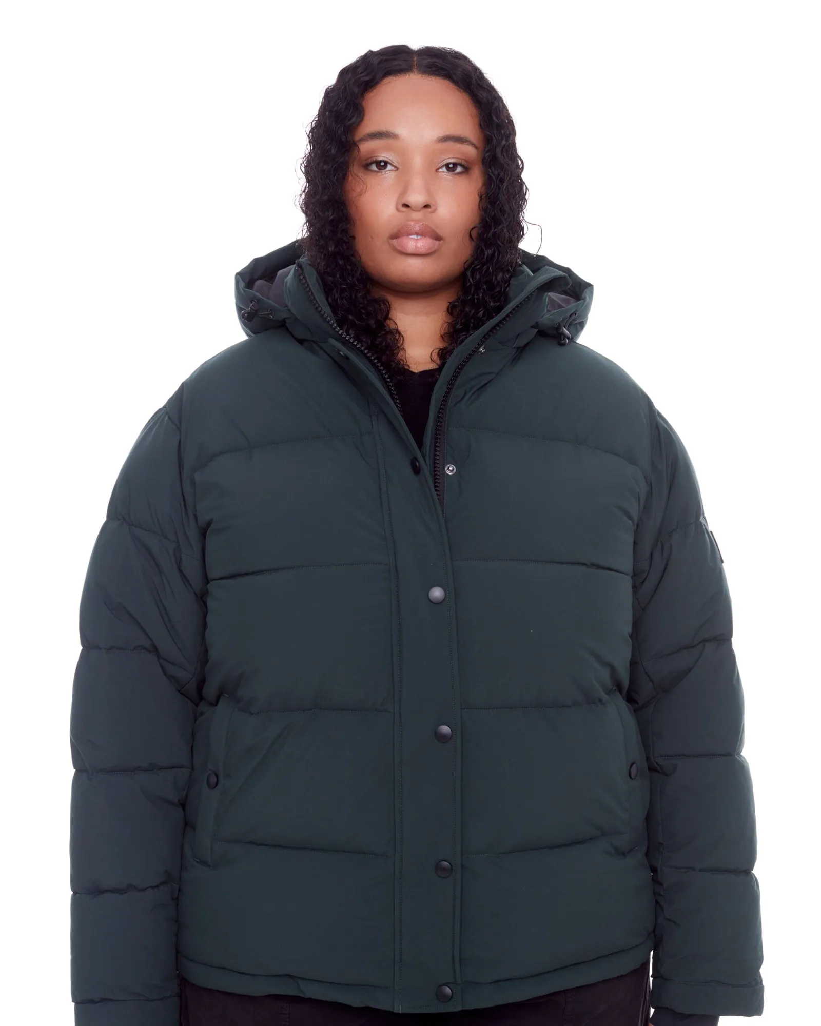 Women's Plus Size - FORILLON | Vegan Down Recycled Short Quilted Puffer Jacket | Deep Green