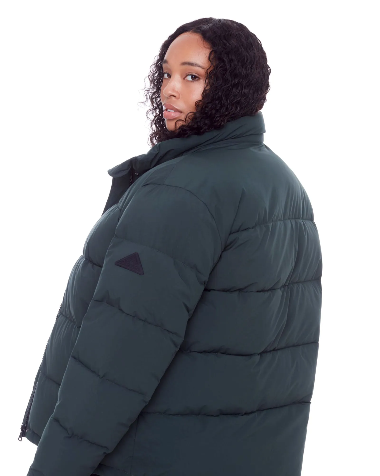 Women's Plus Size - FORILLON | Vegan Down Recycled Short Quilted Puffer Jacket | Deep Green