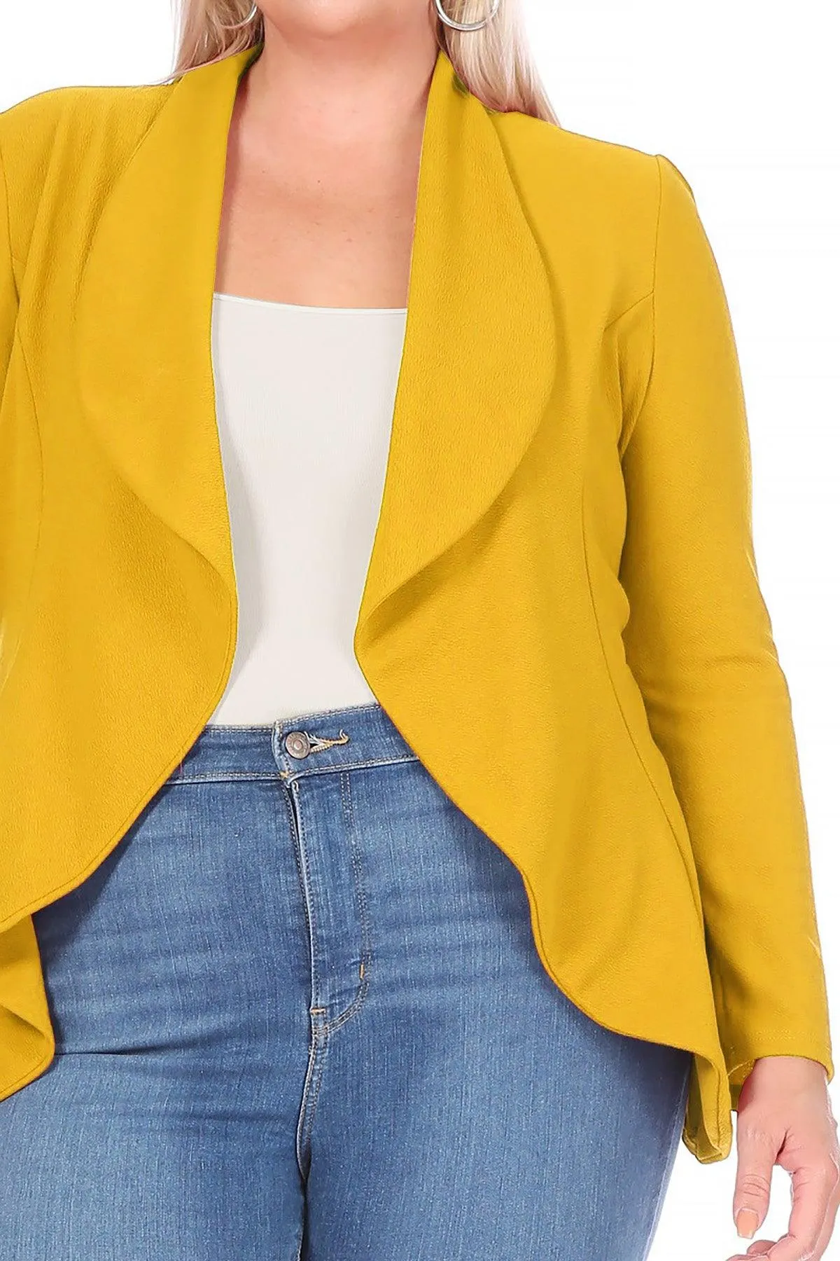 Women's Plus Size Solid Long Sleeve Waist Length Open Front Office Blazer
