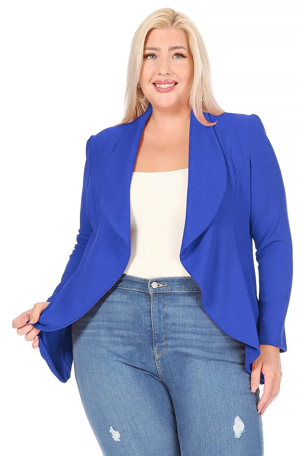 Women's Plus Size Solid Long Sleeve Waist Length Open Front Office Blazer
