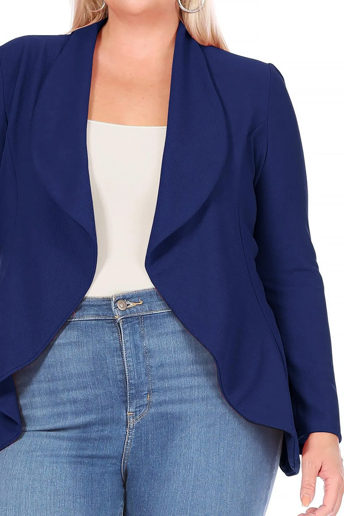 Women's Plus Size Solid Long Sleeve Waist Length Open Front Office Blazer