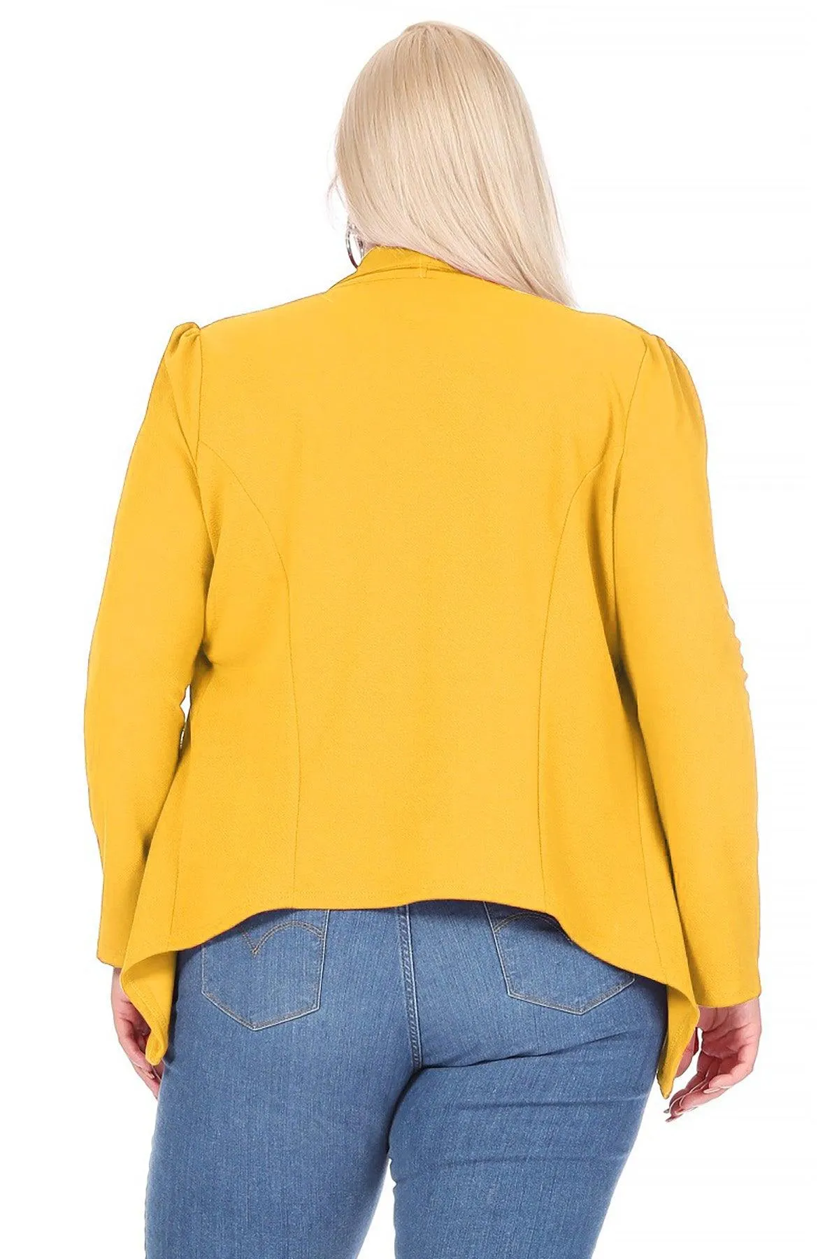 Women's Plus Size Solid Long Sleeve Waist Length Open Front Office Blazer