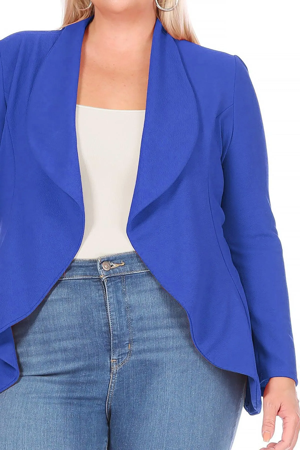 Women's Plus Size Solid Long Sleeve Waist Length Open Front Office Blazer