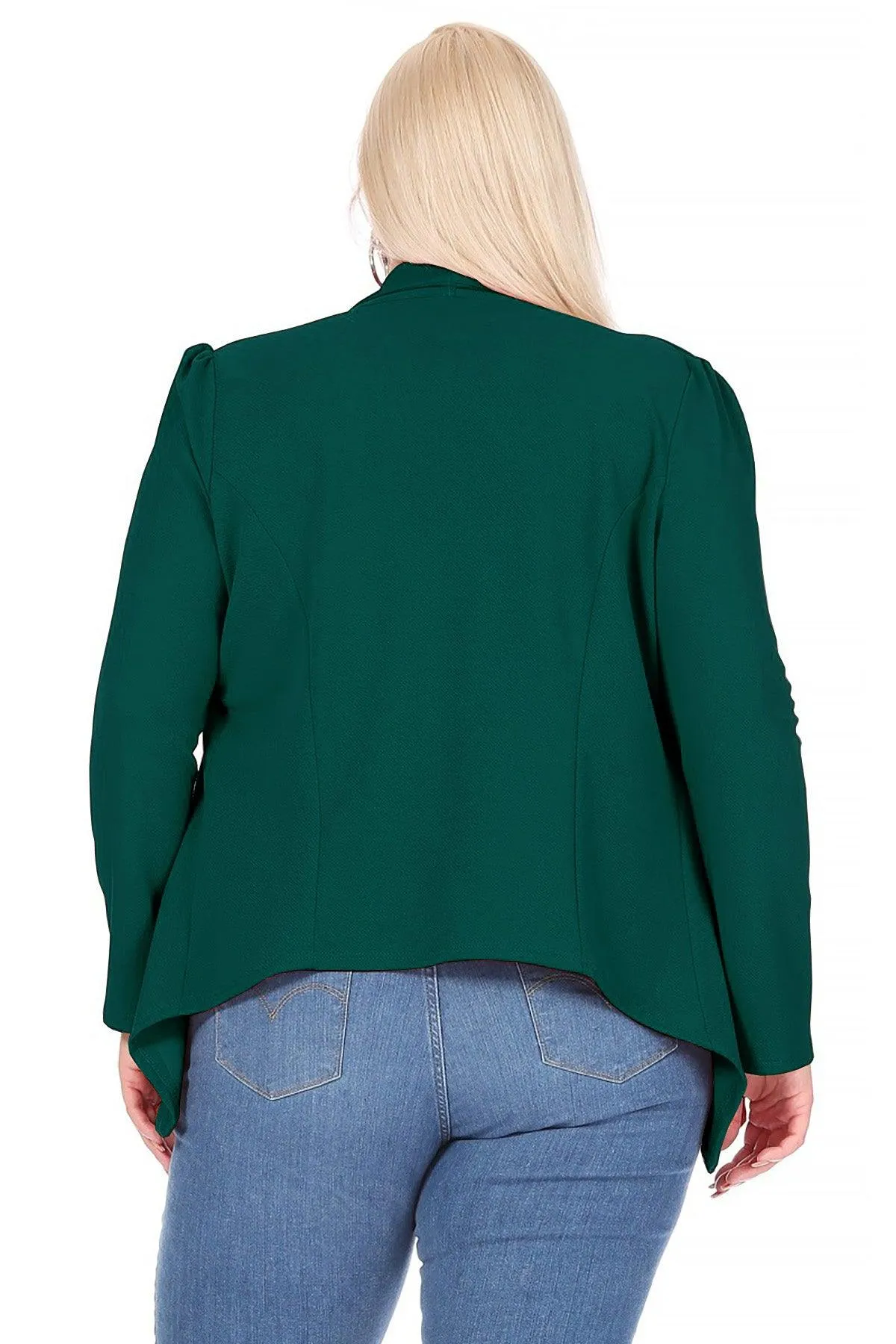 Women's Plus Size Solid Long Sleeve Waist Length Open Front Office Blazer