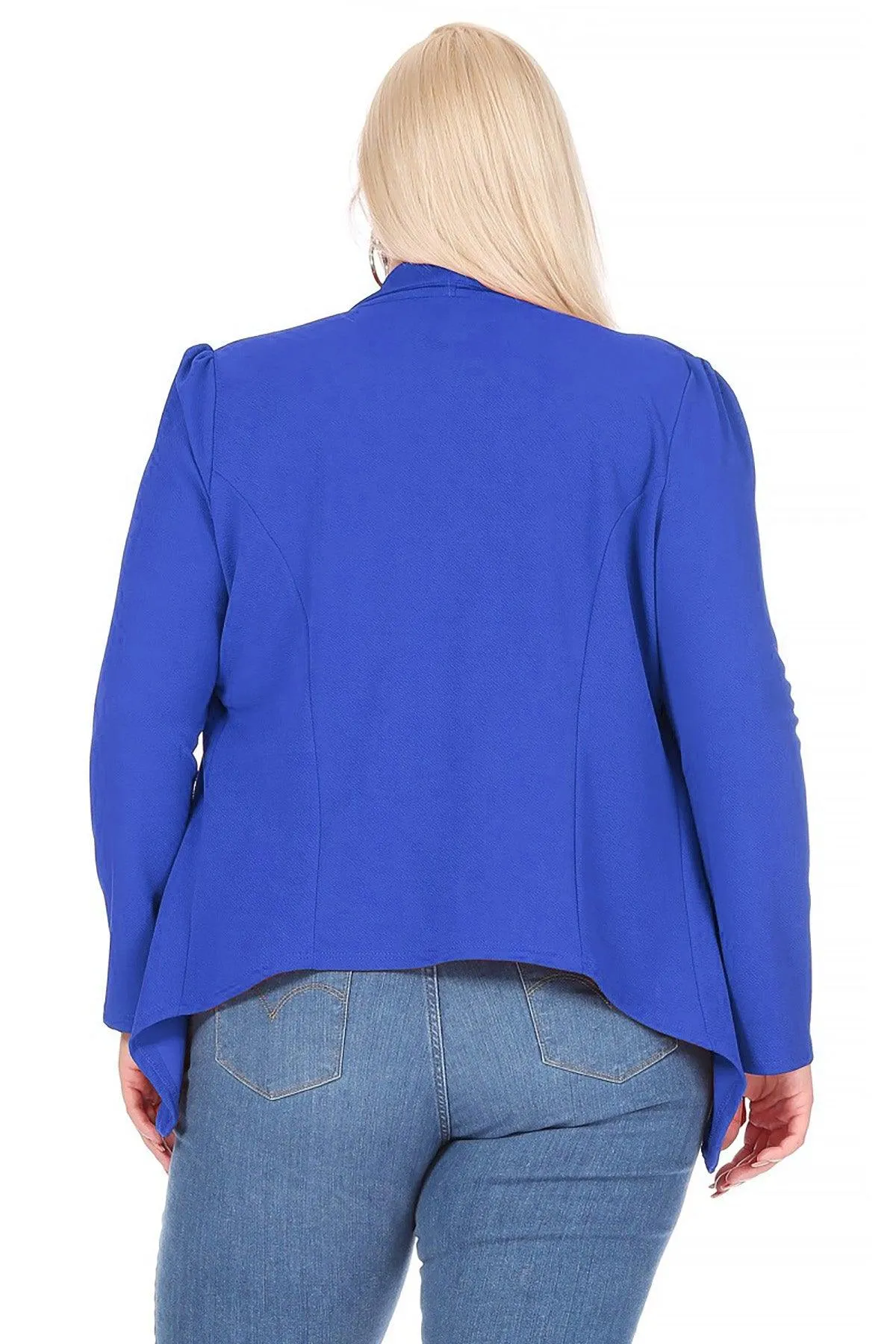 Women's Plus Size Solid Long Sleeve Waist Length Open Front Office Blazer