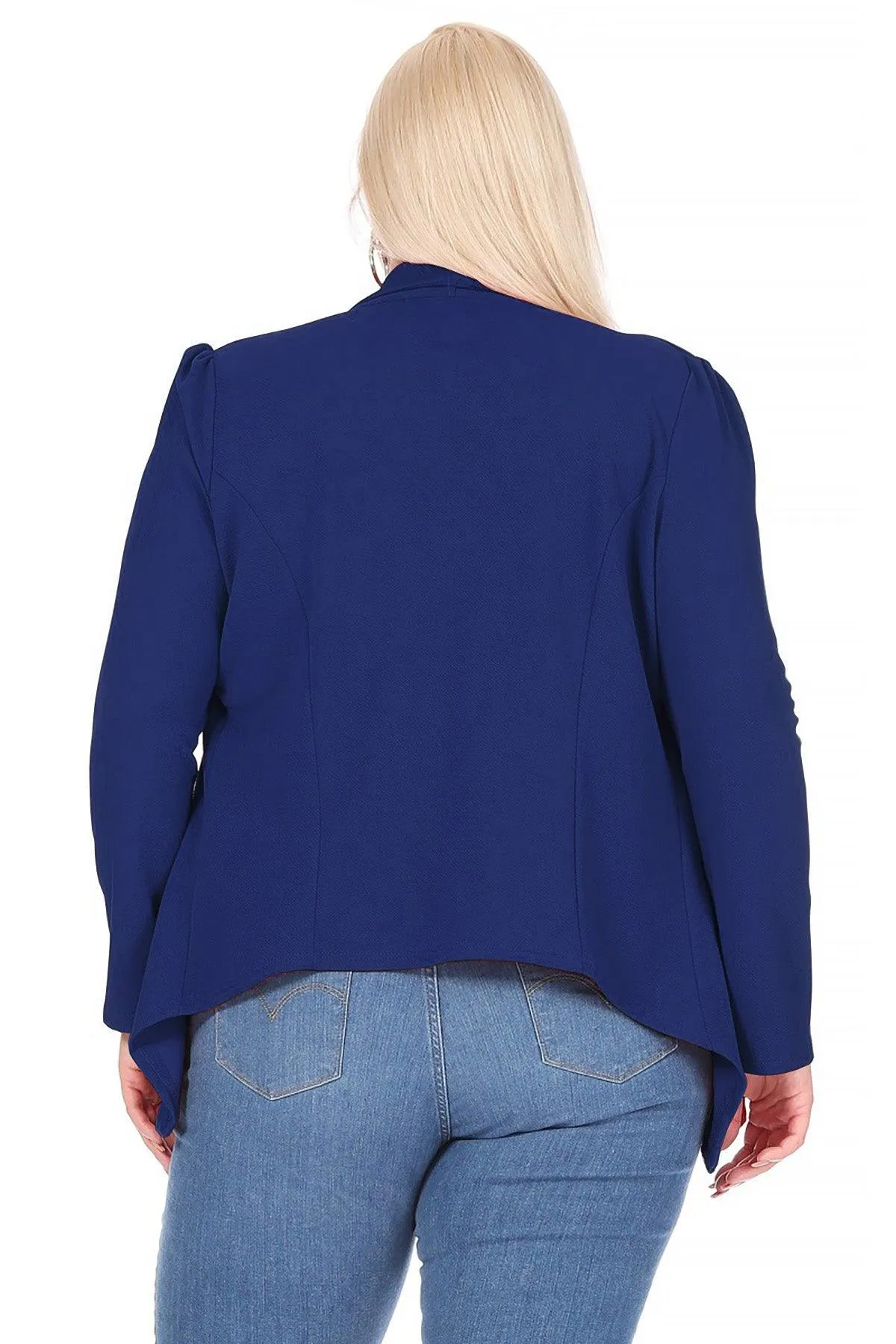 Women's Plus Size Solid Long Sleeve Waist Length Open Front Office Blazer