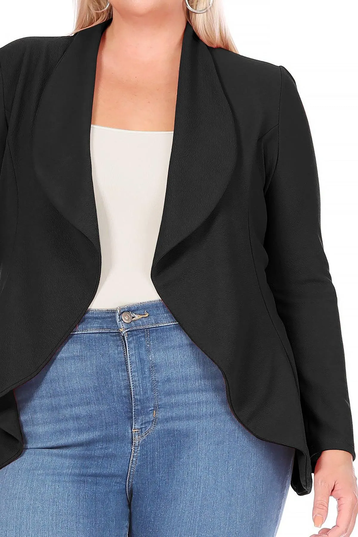 Women's Plus Size Solid Long Sleeve Waist Length Open Front Office Blazer