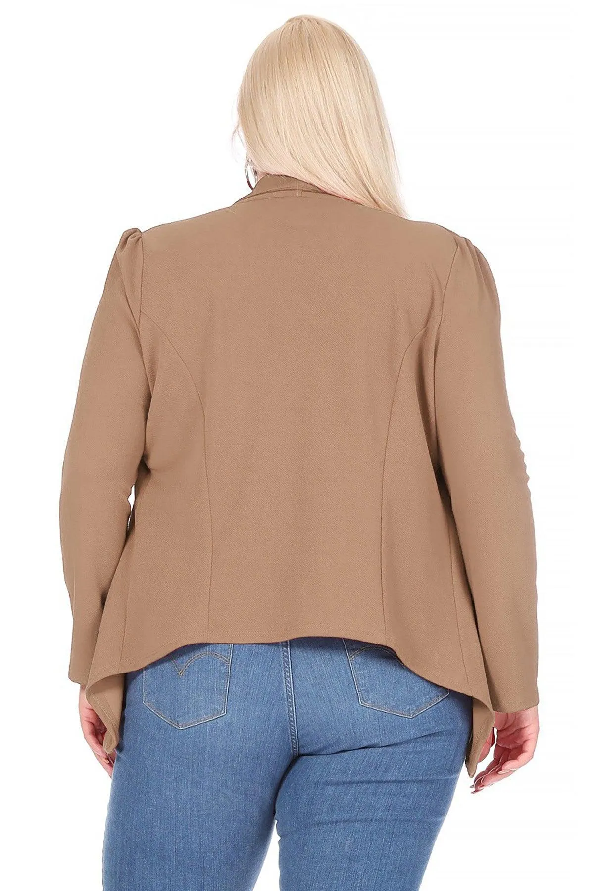 Women's Plus Size Solid Long Sleeve Waist Length Open Front Office Blazer