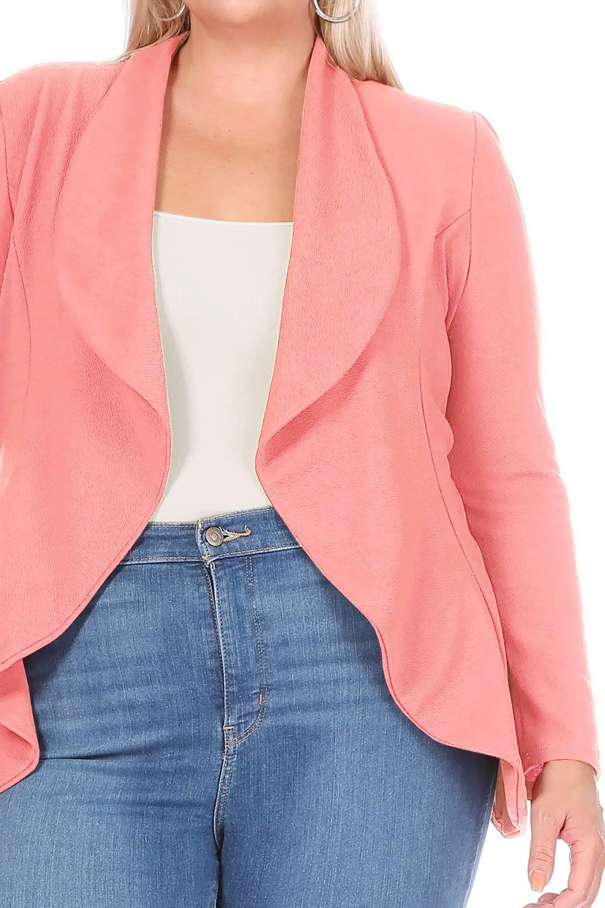 Women's Plus Size Solid Long Sleeve Waist Length Open Front Office Blazer