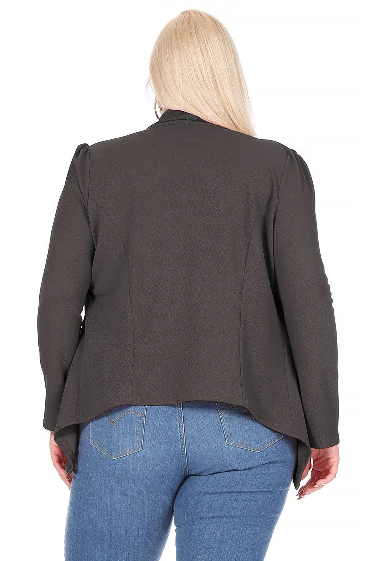 Women's Plus Size Solid Long Sleeve Waist Length Open Front Office Blazer