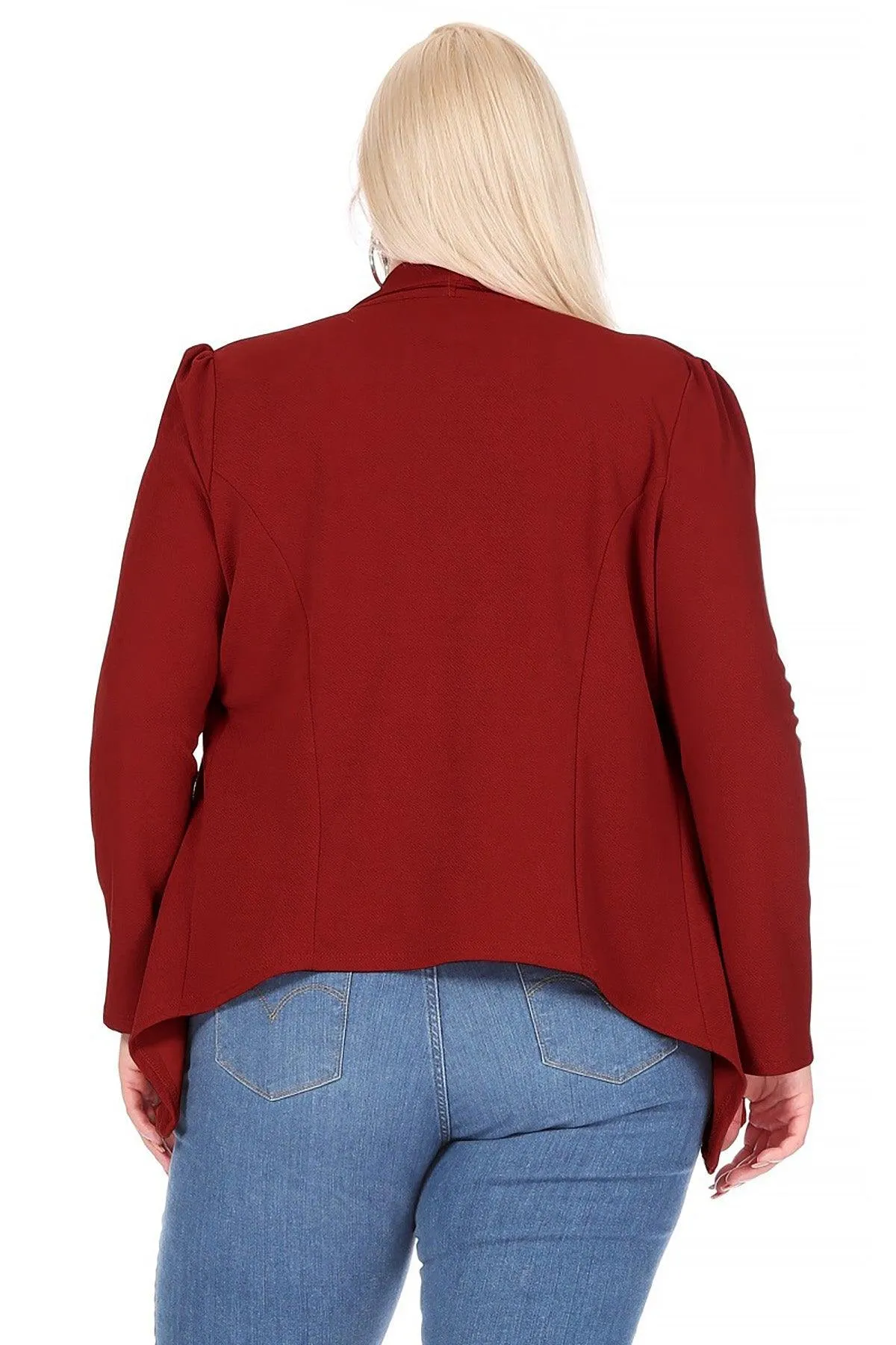Women's Plus Size Solid Long Sleeve Waist Length Open Front Office Blazer