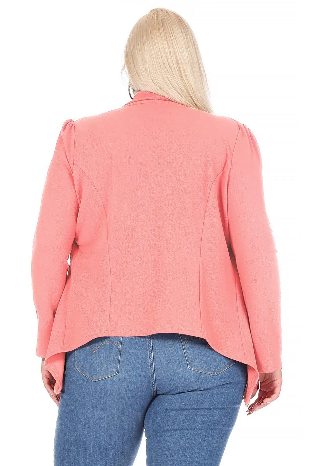 Women's Plus Size Solid Long Sleeve Waist Length Open Front Office Blazer