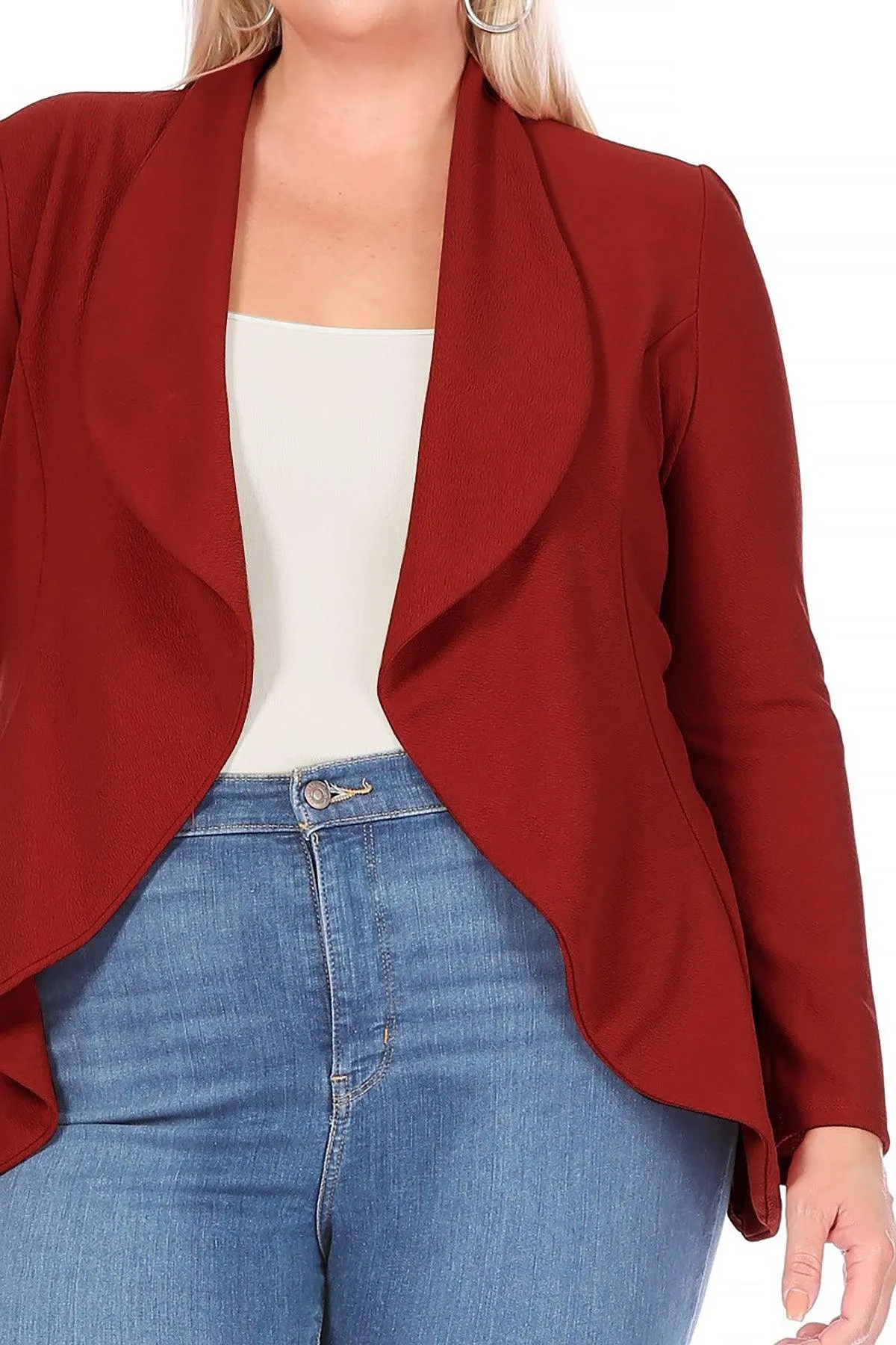 Women's Plus Size Solid Long Sleeve Waist Length Open Front Office Blazer
