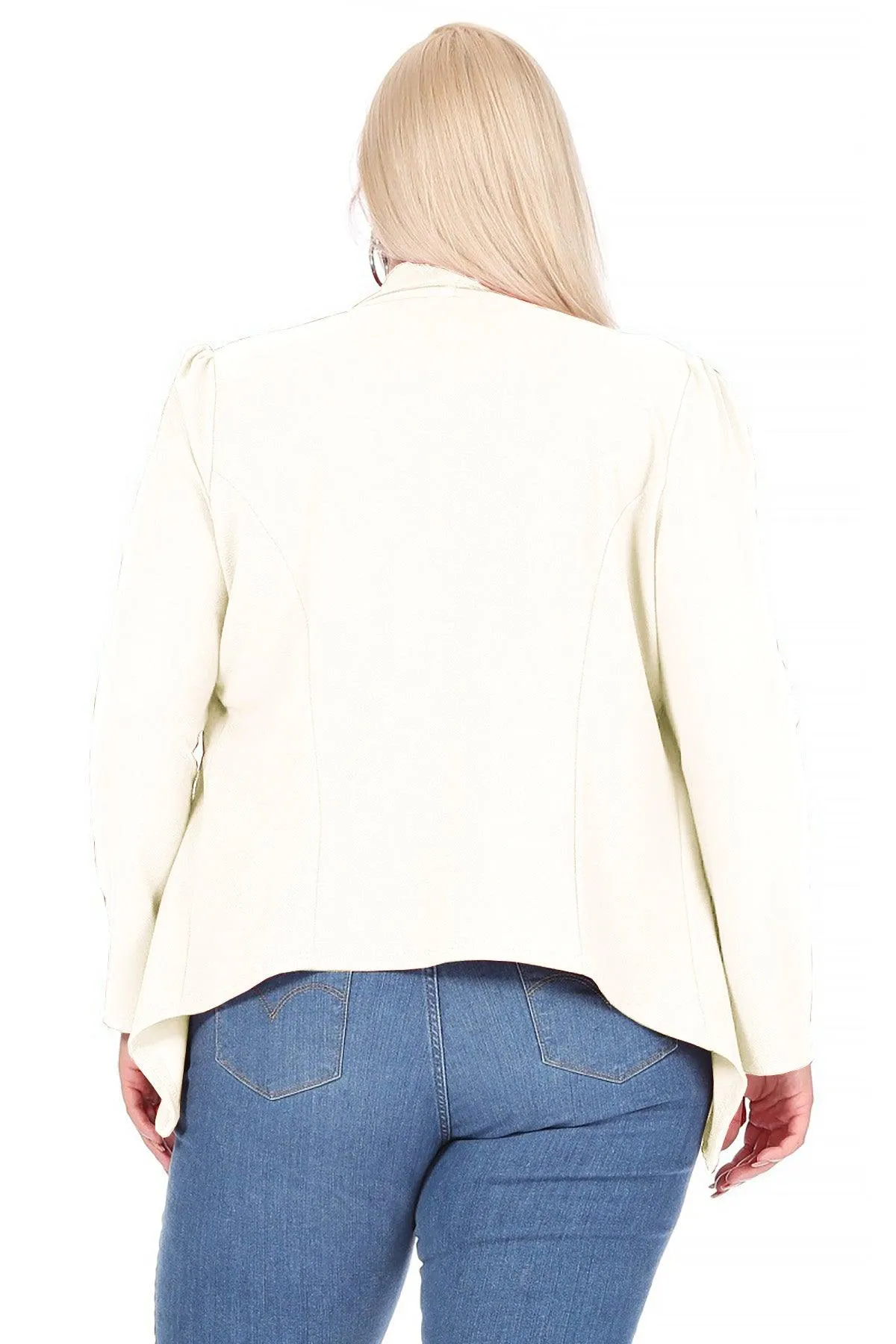 Women's Plus Size Solid Long Sleeve Waist Length Open Front Office Blazer